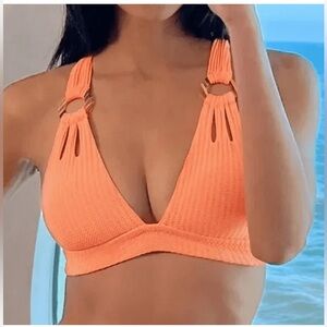 Becca Line in The Sand Elise Textured Rib Halter Bikini Top D-Cup NWT